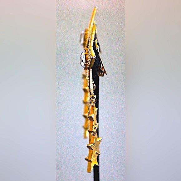 TARA STARS EARRINGS DANGLE CLIP ON VINTAGE SAMPLE - Picture 5 of 5